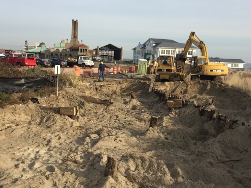 Ocean Grove boardwalk being ripped up at the North End. Paul Goldfinger photo © Jan. 15, 2016. Blogfinger.net