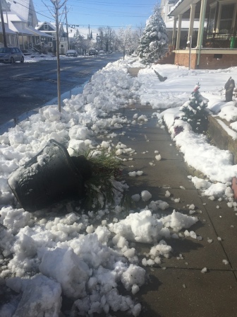 So what is better, not plowing the street last week and letting the snow melt or plowing so fast you knock over planters and fill the sidewalks that were shoveled already... Get a grip Neptune. By Ted Aanensen, Blogfinger staff. ©